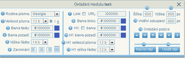 Ovládání modulu text